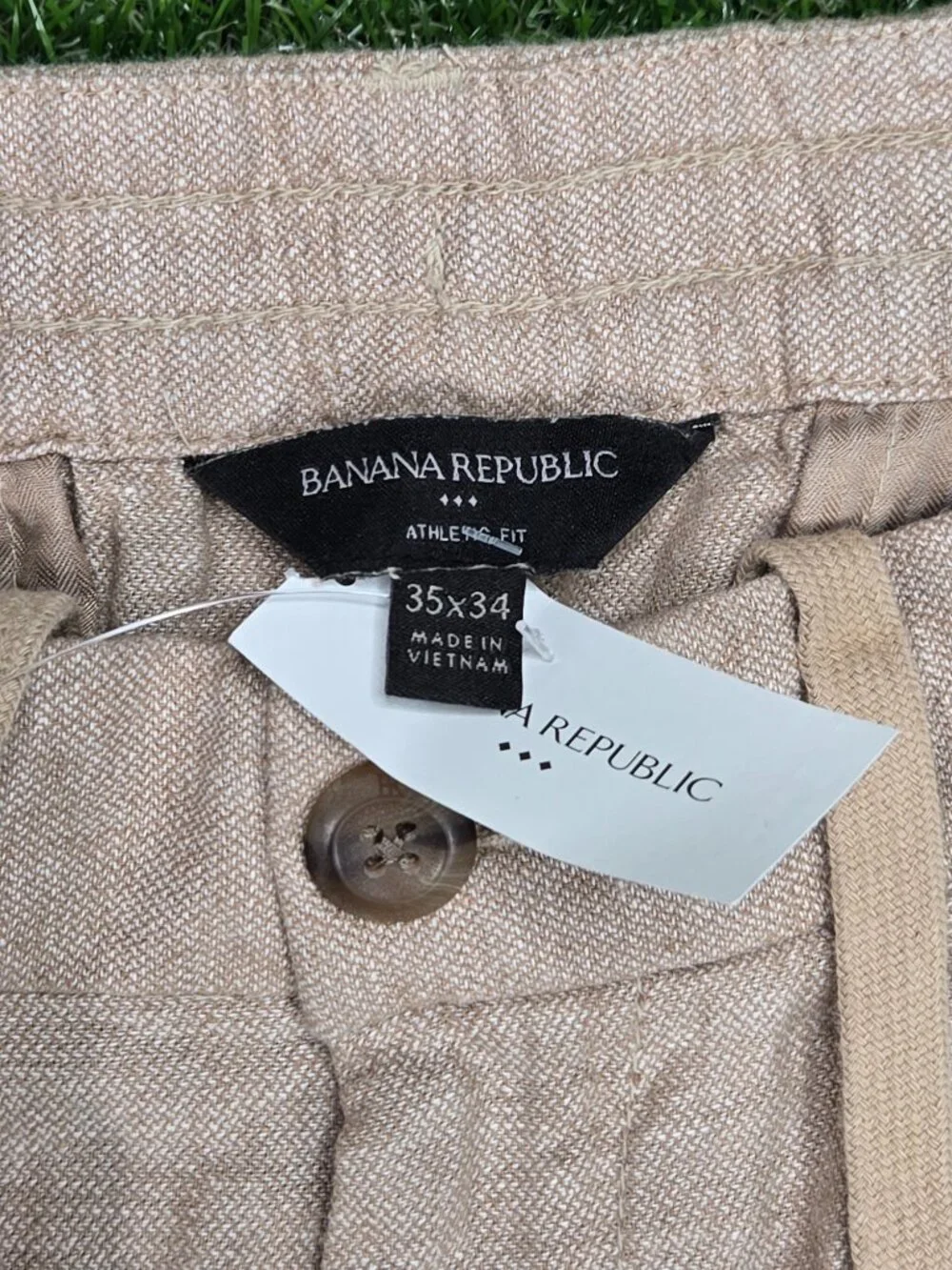 Banana Republic Linen Blend Pants Mens 35x34 FITS 34x31 Athletic Fit Drawstring